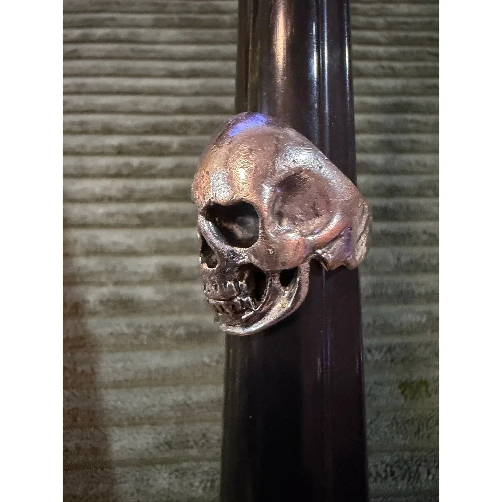 Gothic Skull Ring Silver Tone Punk Biker Statement Ring Size:‎ 9.75